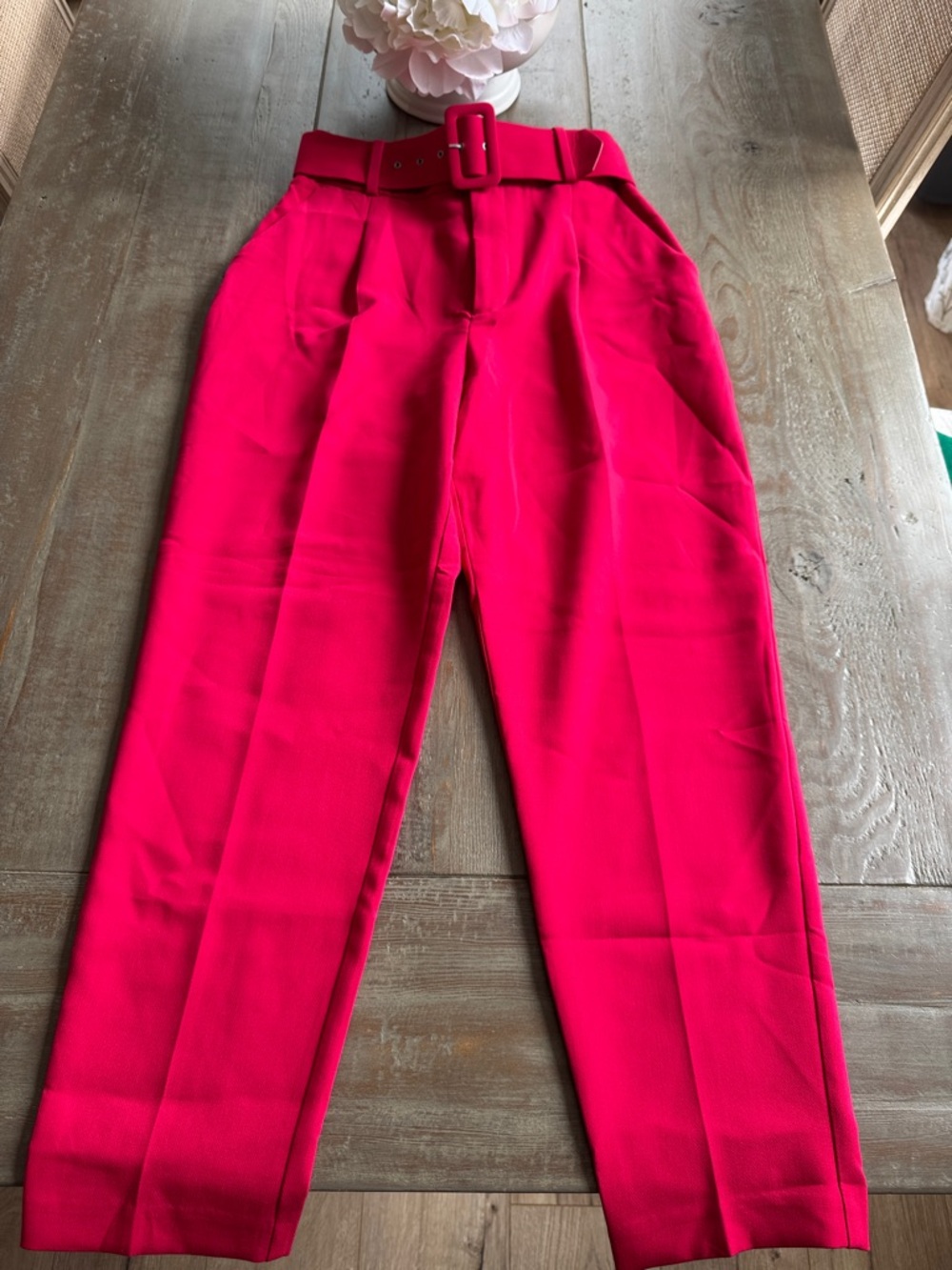 Zara Hot Pink High-Waist Belted Tapered Trousers